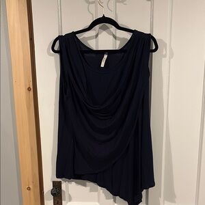 Celeste Asymmetrical Drape Front Blue Sleeveless Blouse